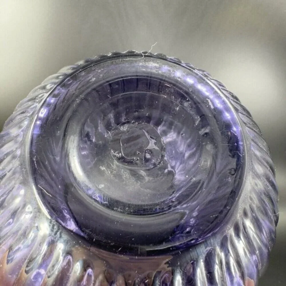 Hand Blown Art Glass‎ Purple Amethyst Vase Round Bottom Wavy Edge On Top Vintage